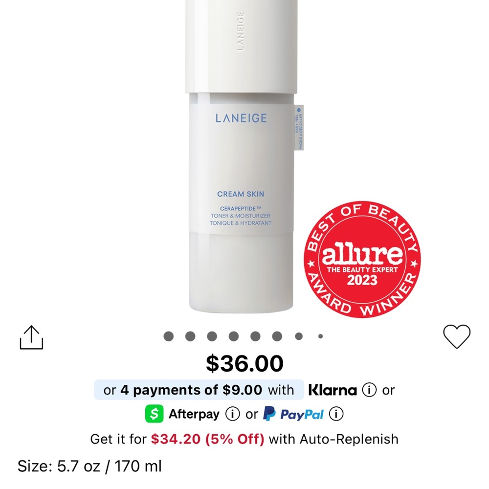 LANEIGE Cream Skin Moisturizer - White Bottle with Blue Text